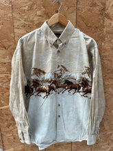 Vintage 90s Brit & Bridle Beige Horse Print Western Cowboy Shirt, Size M